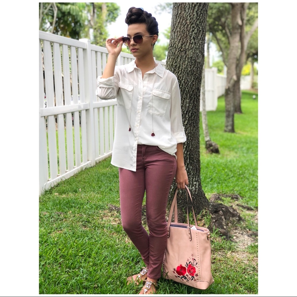 White button down top